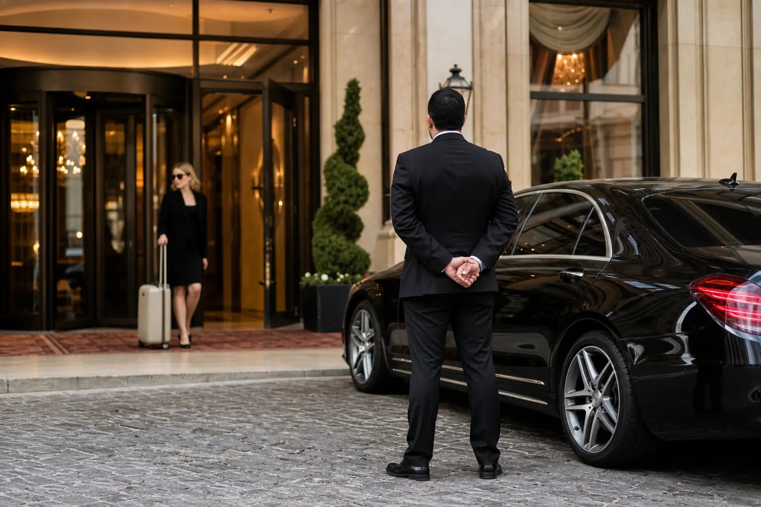 Privatchauffeur vor einem Hoteleingang