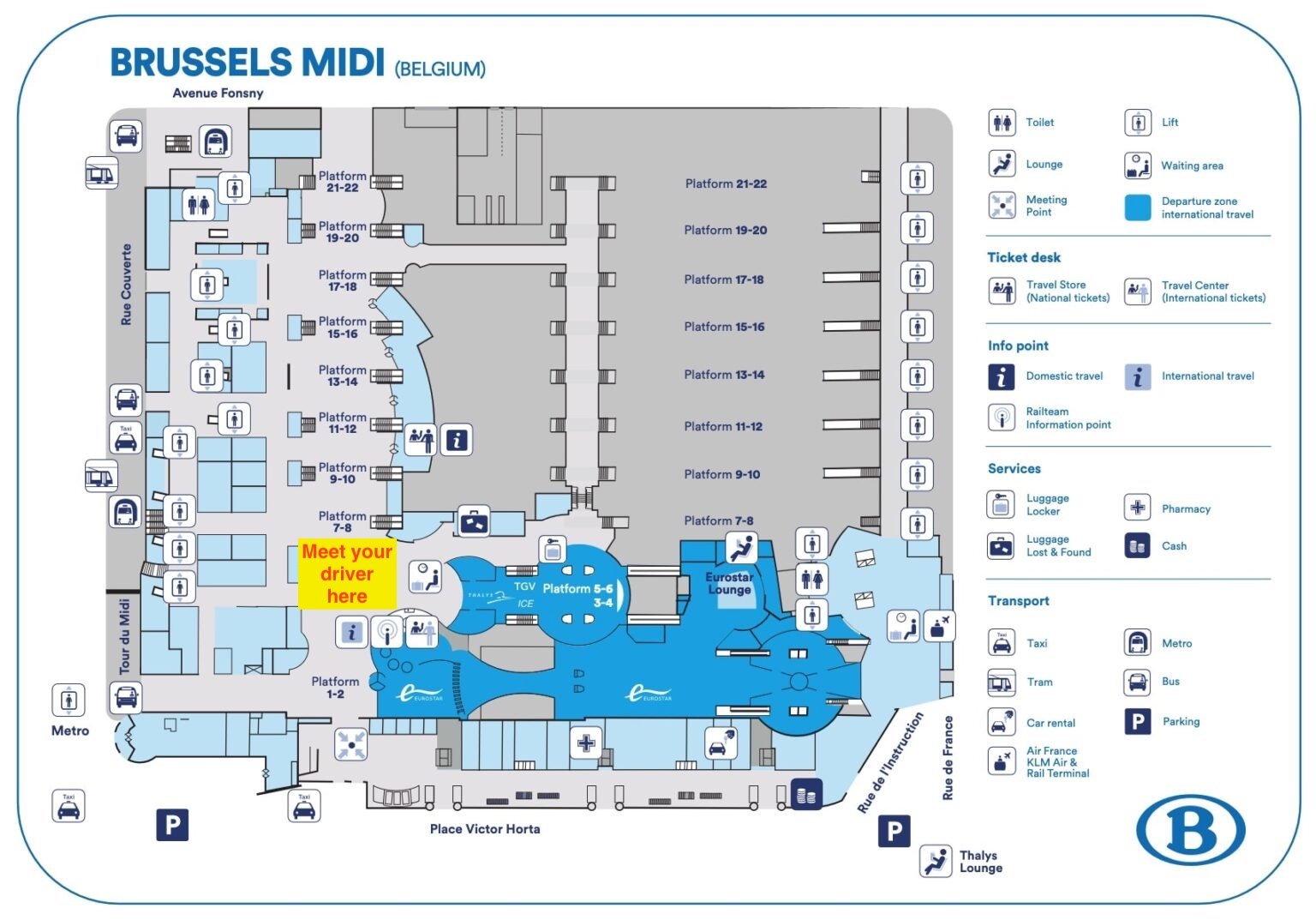 Plan du point de rencontre de la gare de Bruxelles-Midi