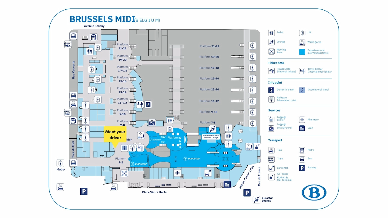 Plan du point de rencontre de la gare de Bruxelles-Midi
